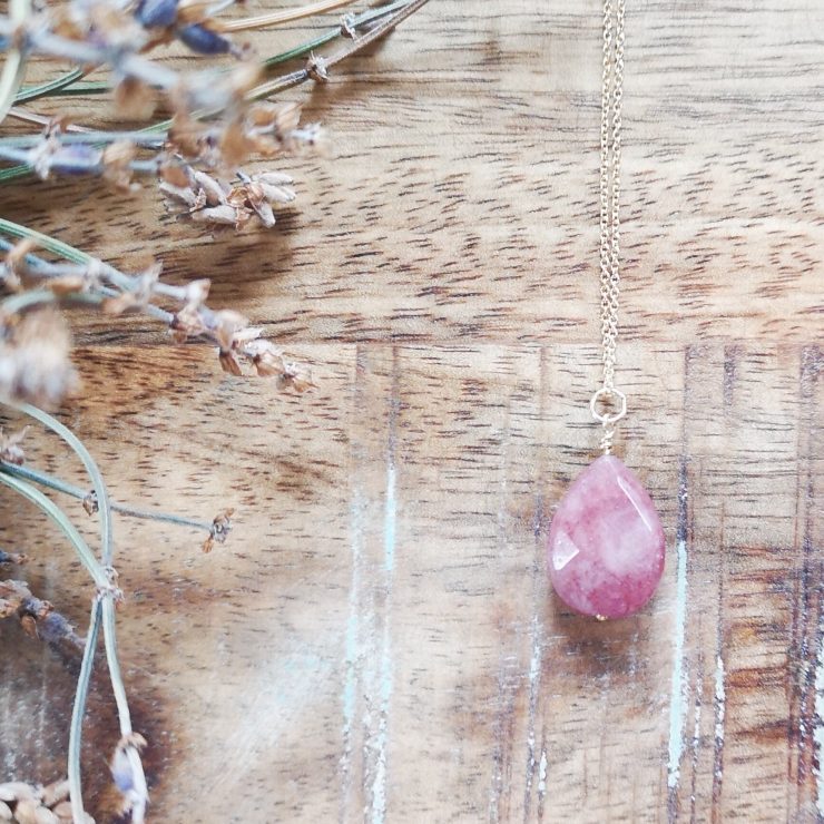 Strawberry Quartz Teardrop Necklace