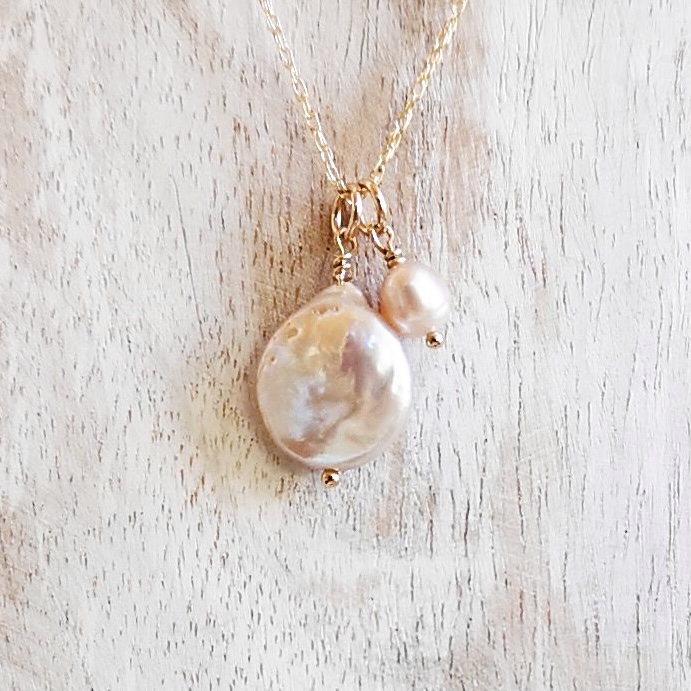 Mother's Necklace, Pearl (champagne) ~ Sterling Silver or Gold-Filled