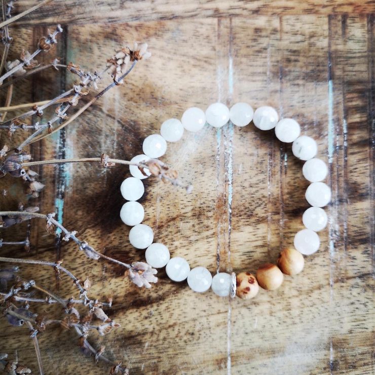 Rainbow Moonstone & Cypress Burl Diffuser Bracelet ~ 8mm