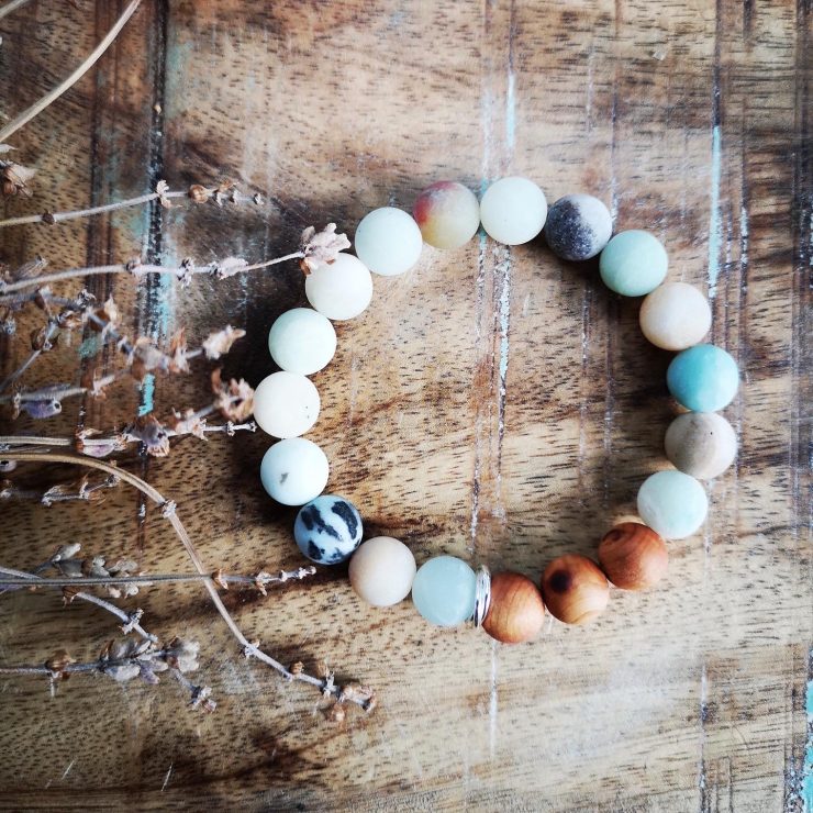 Flower Amazonite & Cypress Burl Diffuser Bracelet ~10mm