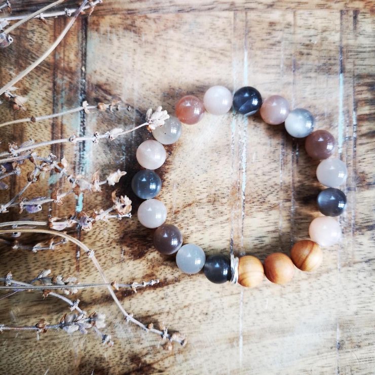 Grey Moonstone & Cypress Burl Diffuser Bracelet ~ 10mm