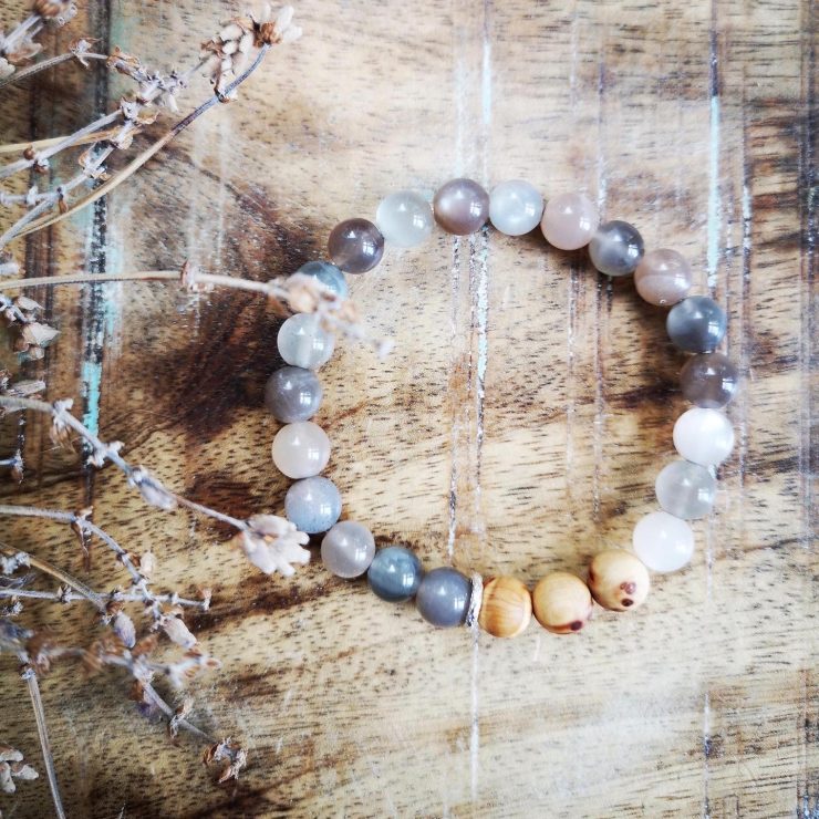 Grey Moonstone & Cypress Burl Diffuser Bracelet ~ 8mm