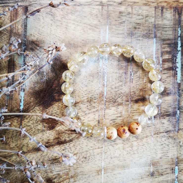 Rutilated Quartz & Cypress Burl Diffuser Bracelet ~8mm
