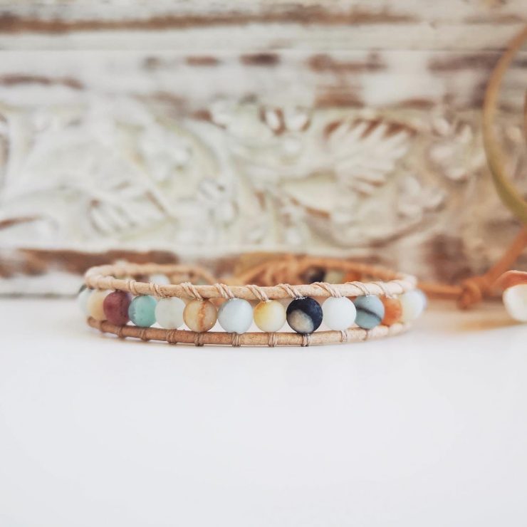 Matte Flower Amazonite Single Wrap Bracelet