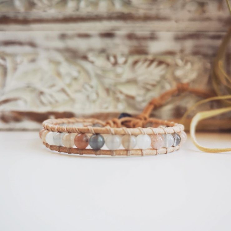 Moonstone (multi-coloured grey) Single Wrap Bracelet