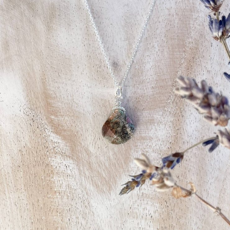 Ruby and Zoisite Teardrop Necklace ~ Sterling Silver or Gold-Filled